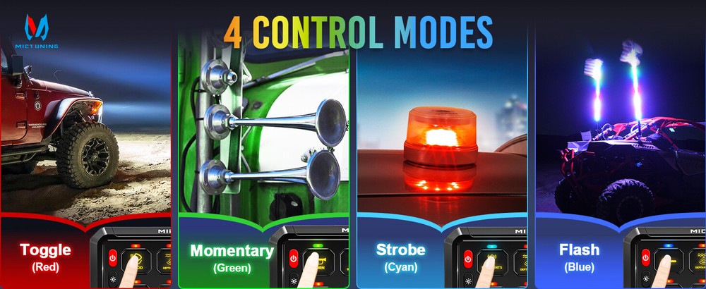 MICTUNING P1B RGB 12 Gang Switch Panel, Momentary Strobe Flash Pulsed Switch Pod