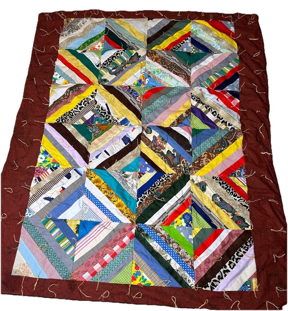 Handmade Quilt Blanket Handtie Patchwork Multi fabric  Lap Throw Wheelchair Sofa