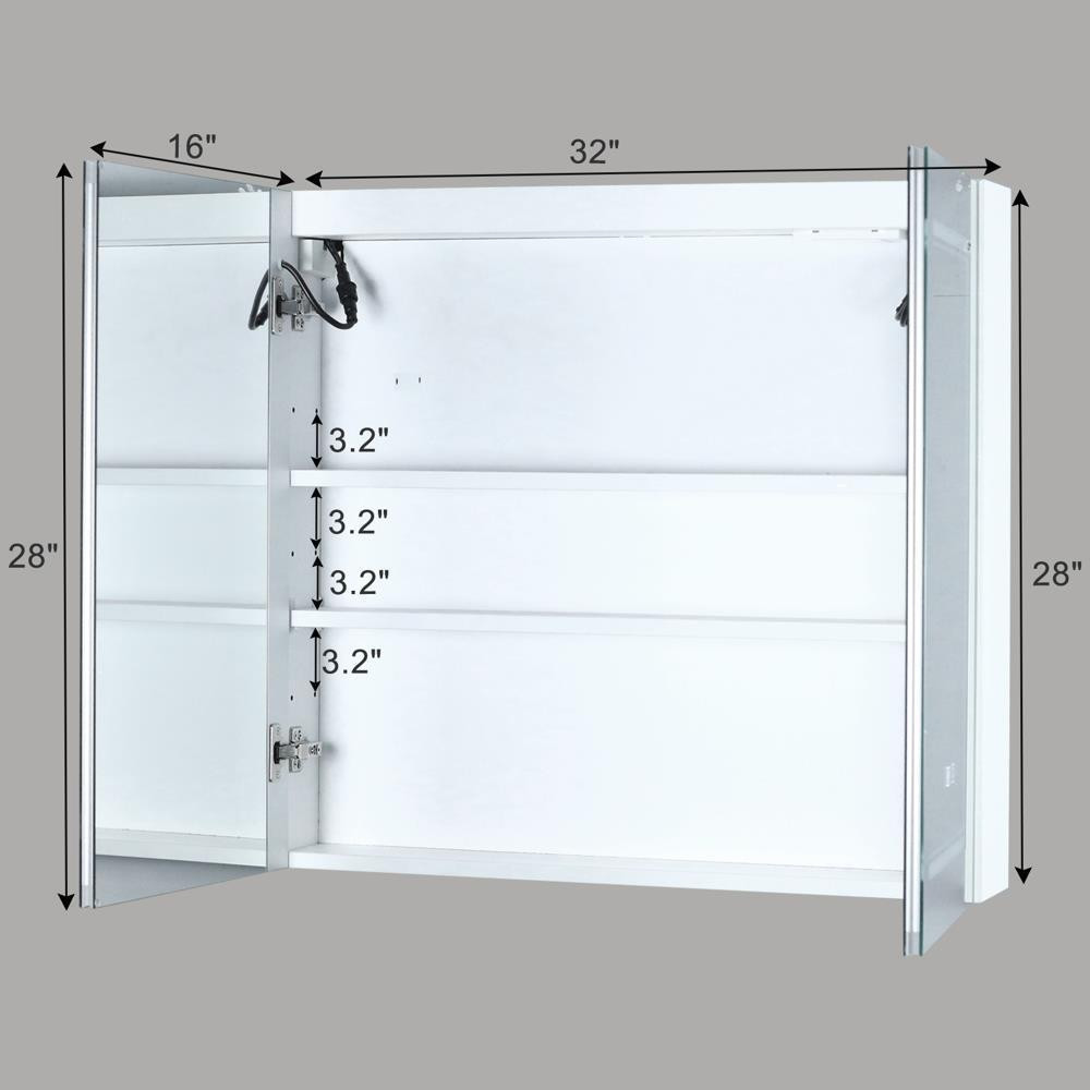 32in LED Light Medicine Cabinet with Mirror Bathroom LED Mirror Cabinet Anti-Fog