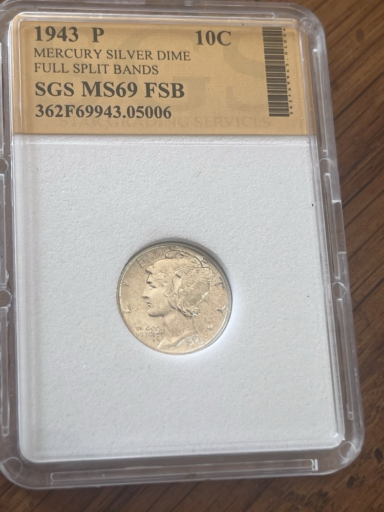AWESOME 1943 P MERCURY DIME SILVER COIN GRADED