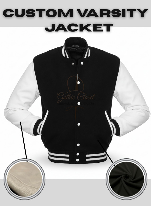 Black/White Varsity Letterman Baseball Bomber Jacket Men Easter Gift