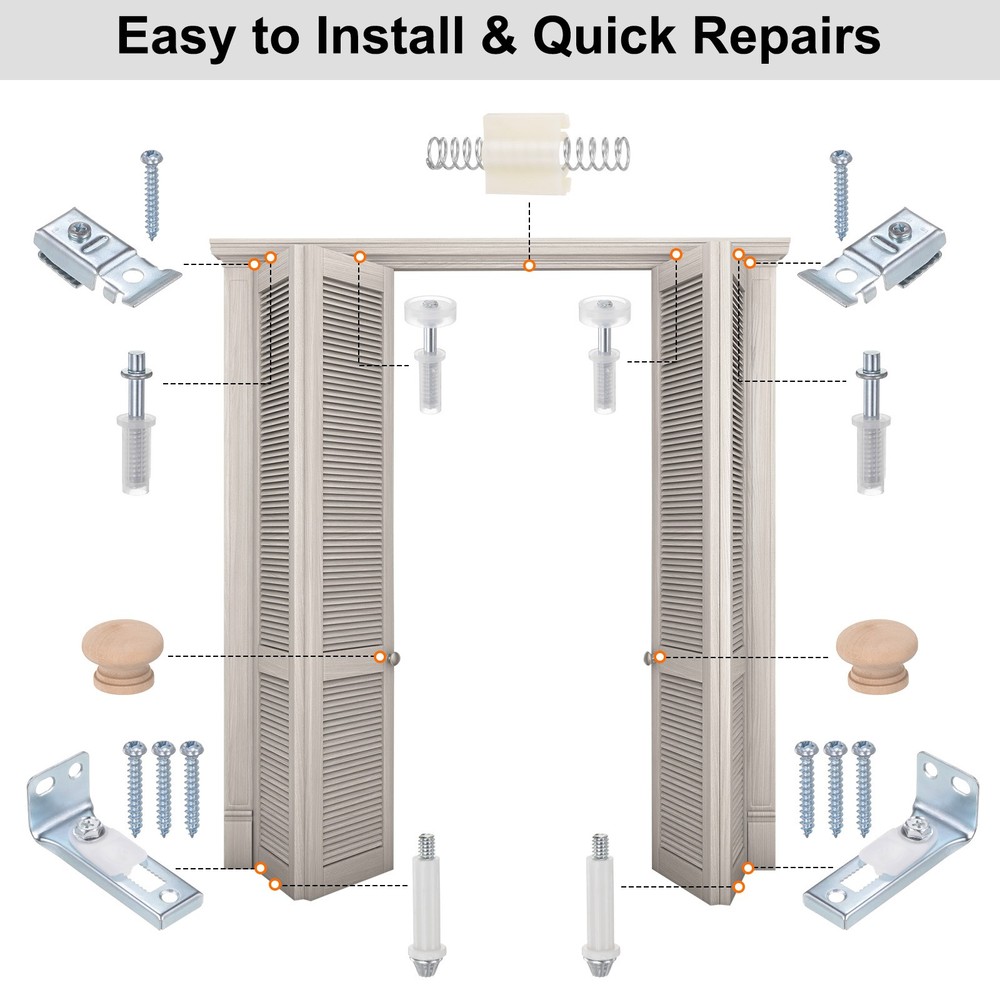 Bifold Door Hardware Kit Include Top & Bottom Pivot Steel Spring & Guide Wheel