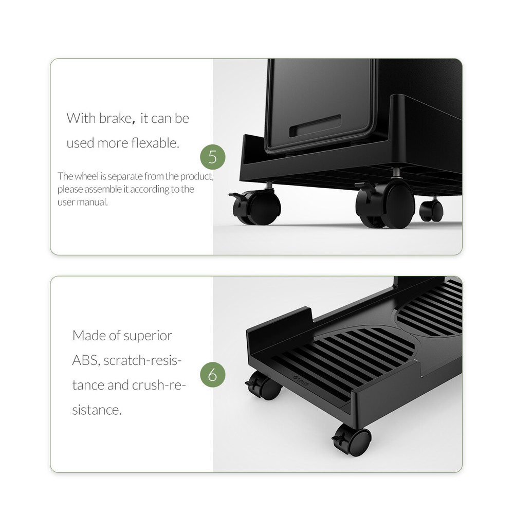 ORICO Mobile CPU Stand Adjustable Computer Tower Desktop Holder +4 Caster Wheels