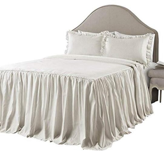 Ticking Stripe Bedspread Size 3 Piece Set - Ruffle Bedding Set Full Wheat