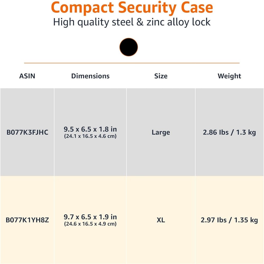 Amazon Basics Portable Security Case Lock Box Safe, Small Large, Black