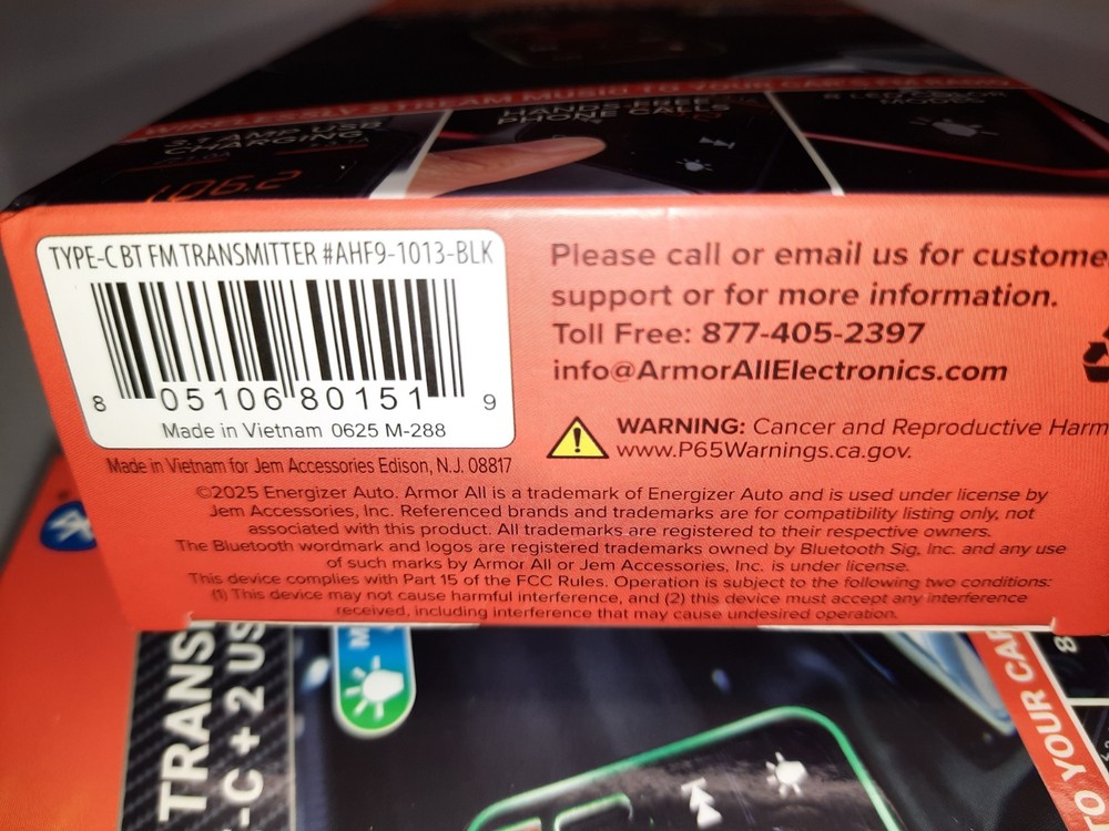 ArmorAll Bluetooth FM Transmitter With Type-C + 2 USB AHF9-1013BLK
