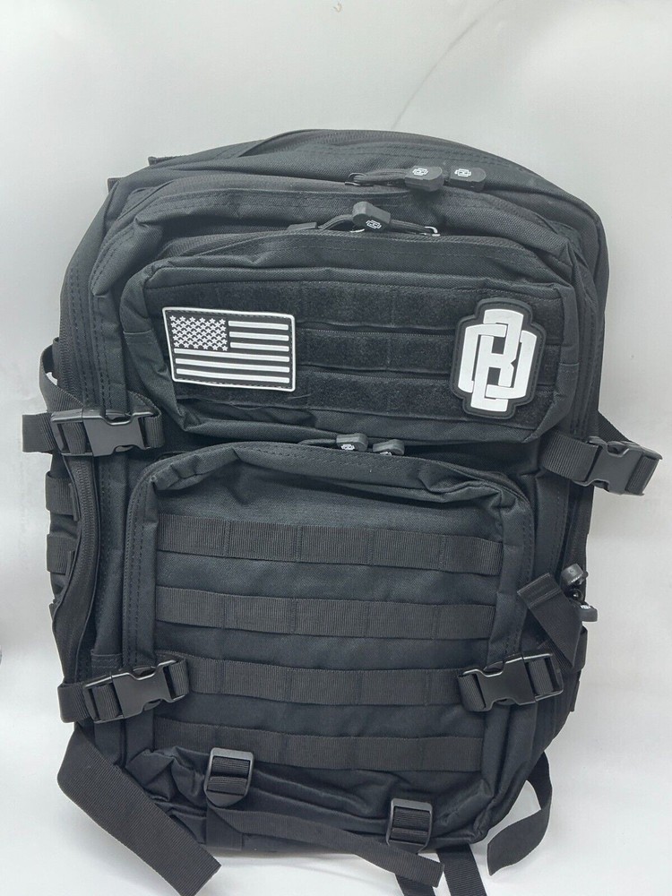 Tactical Black Backpack With Multiple Compartments & American Flag Patch