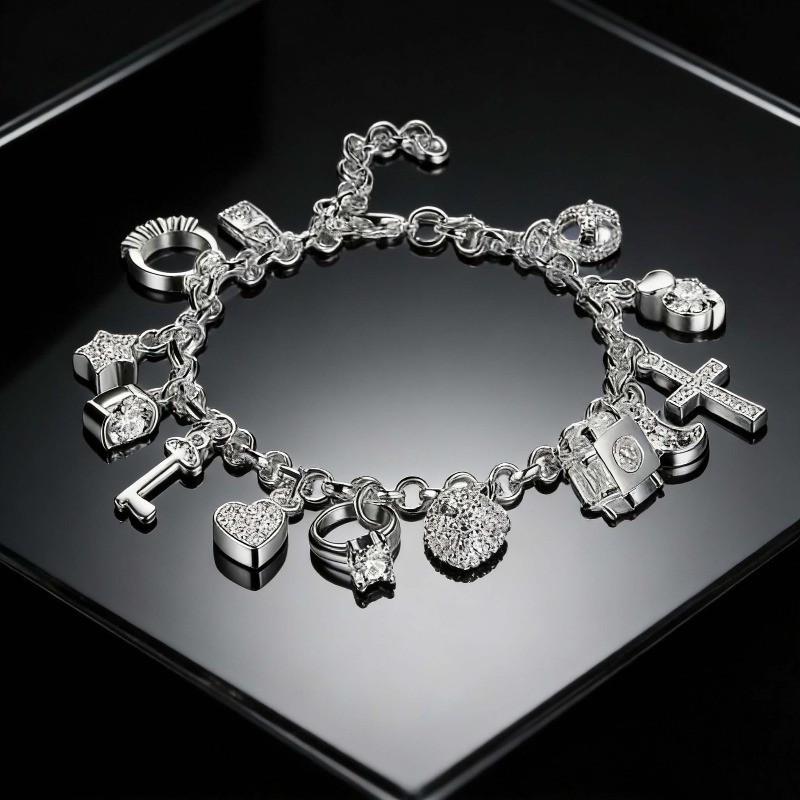 Women's Charm Bracelet with 13 Pendants Fashion Alloy Jewelry