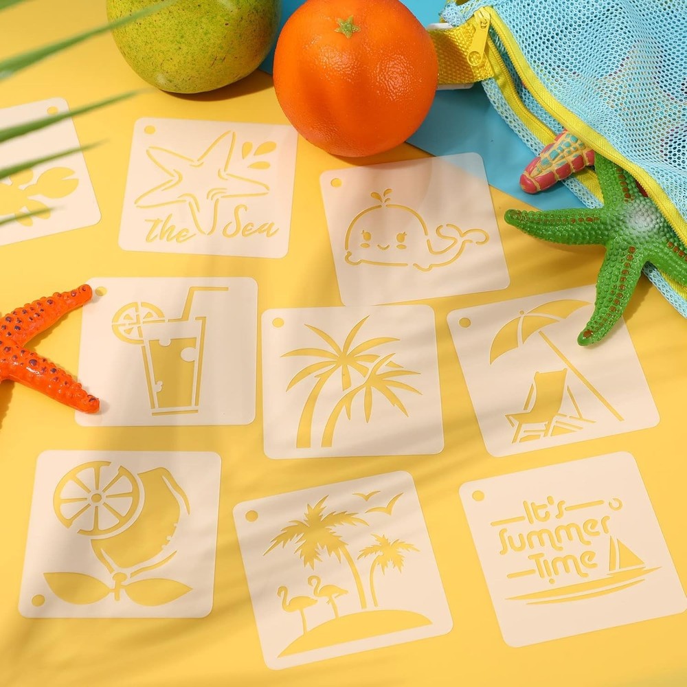 Reusable Beach Stencils Set - 56 Durable Ocean-Themed Patterns for Art Projects
