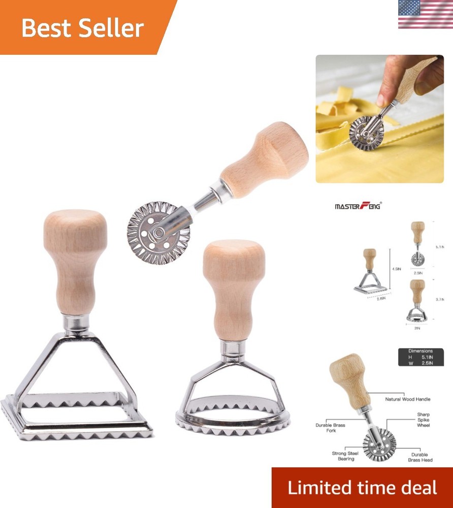 Manual Ravioli Maker Kit: Round, Square & Roller Wheel for Authentic Pasta