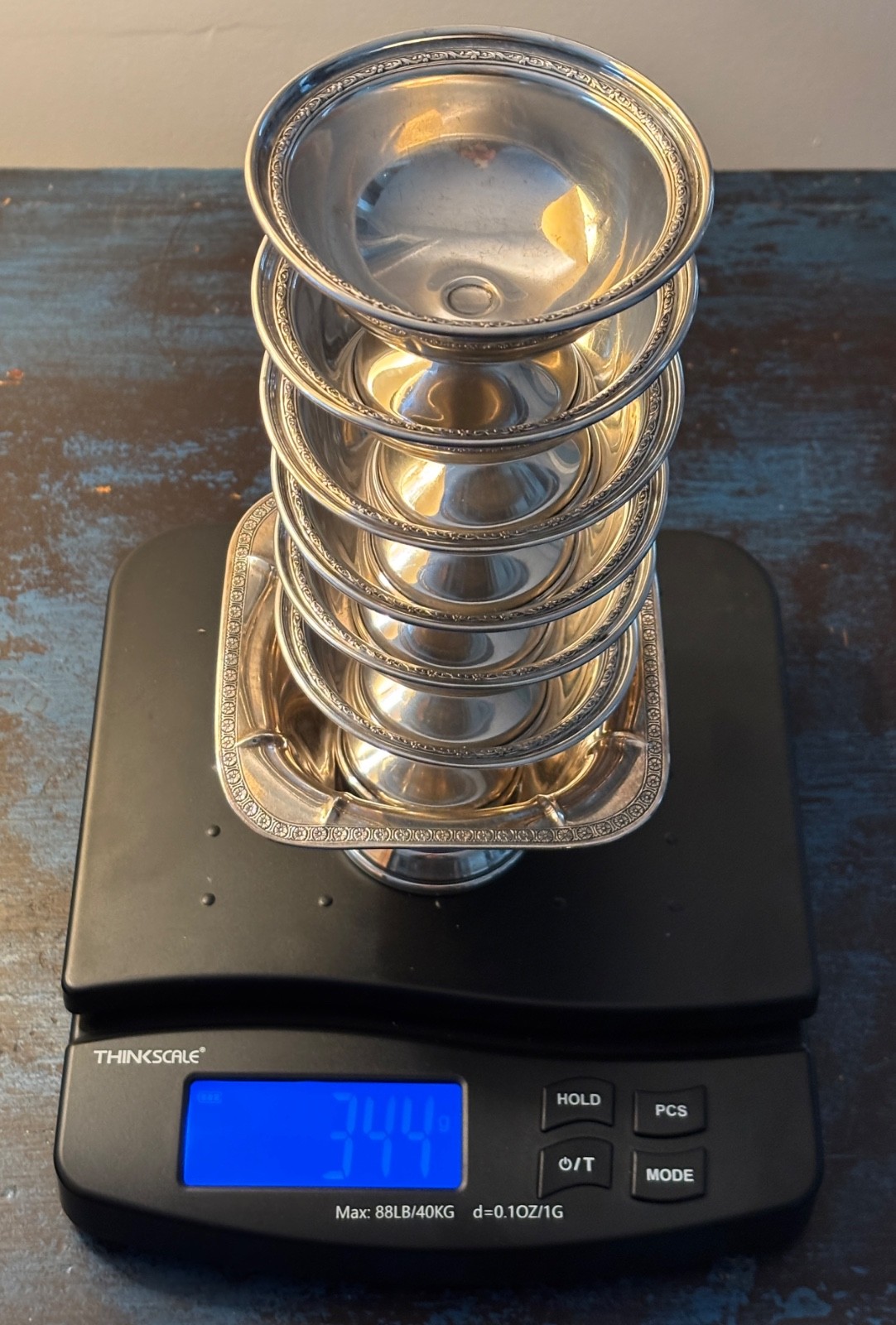 International Sterling Silver 6 Dessert Cups P 106 & 822 Sterling Nut Dish 344g