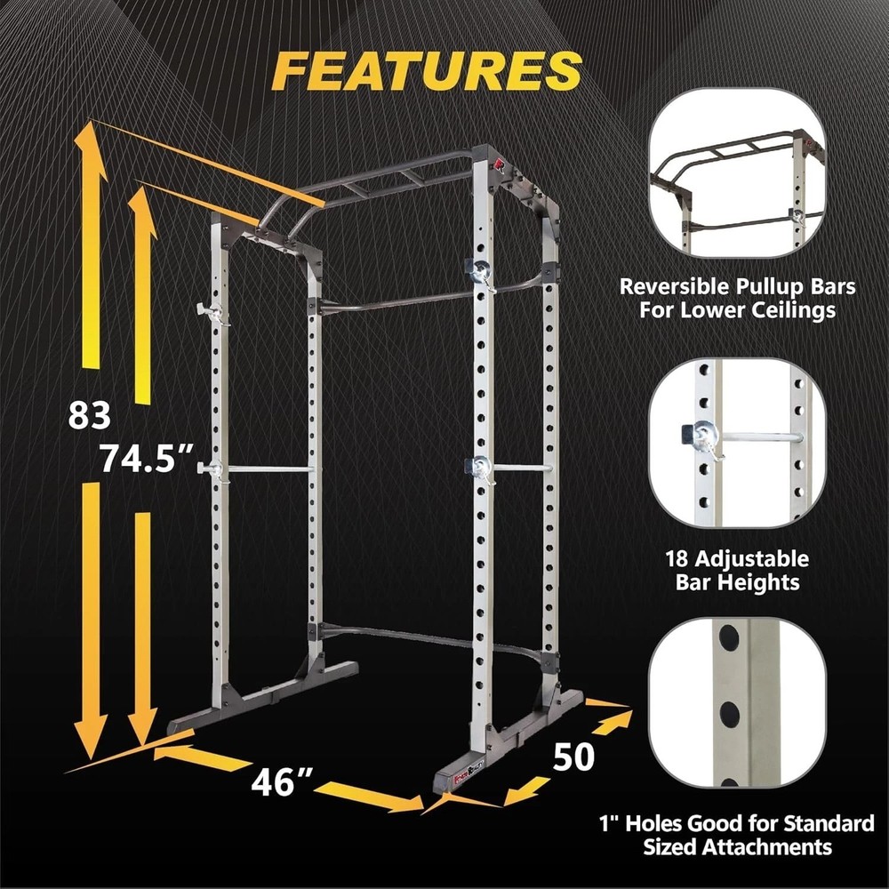 Durable Squat Rack Power Cage with Multi-Grip Pull-Up Bar & Cable Crossovers