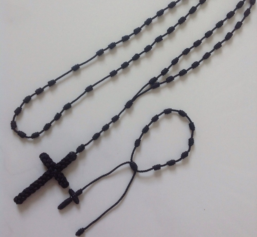 Black Knotted Nylon Cord ROSARY+ Black Decenario