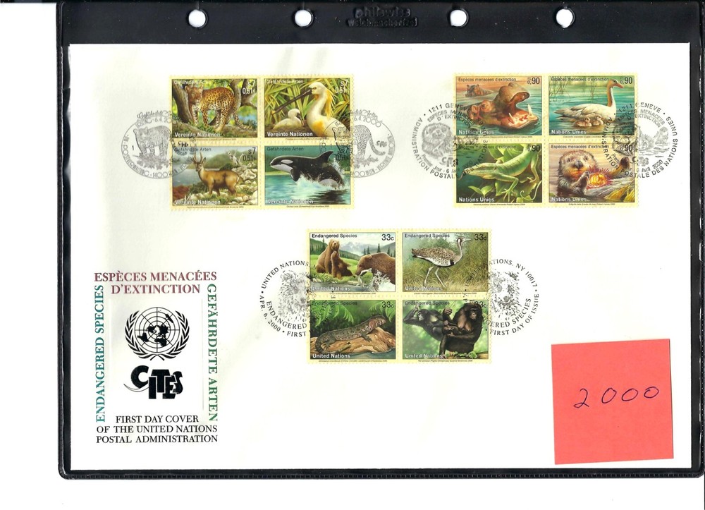 2000 Endangered Species - Large FDC - All 3 Offices - UNPA Cachet