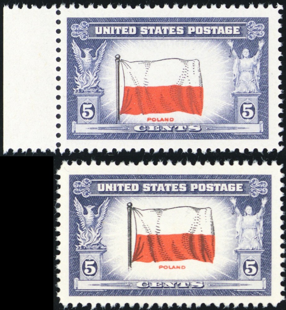 909c, MNH 5¢ Shifted Flag And Reverse Printing Error - With Normal - Stuart Katz