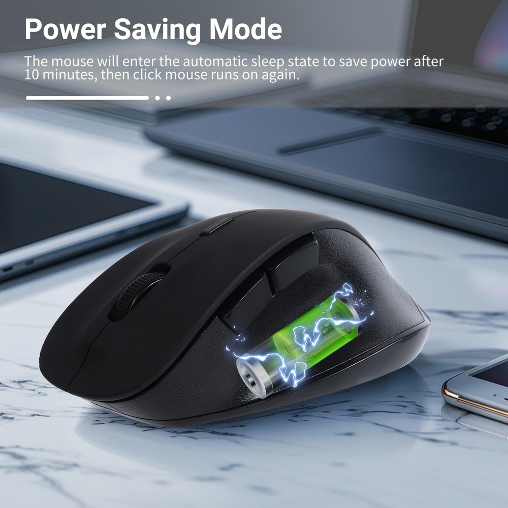 Black Wireless Mouse 2.4G Ergonomic Optical 5 Button DPI Adjustable USB PC