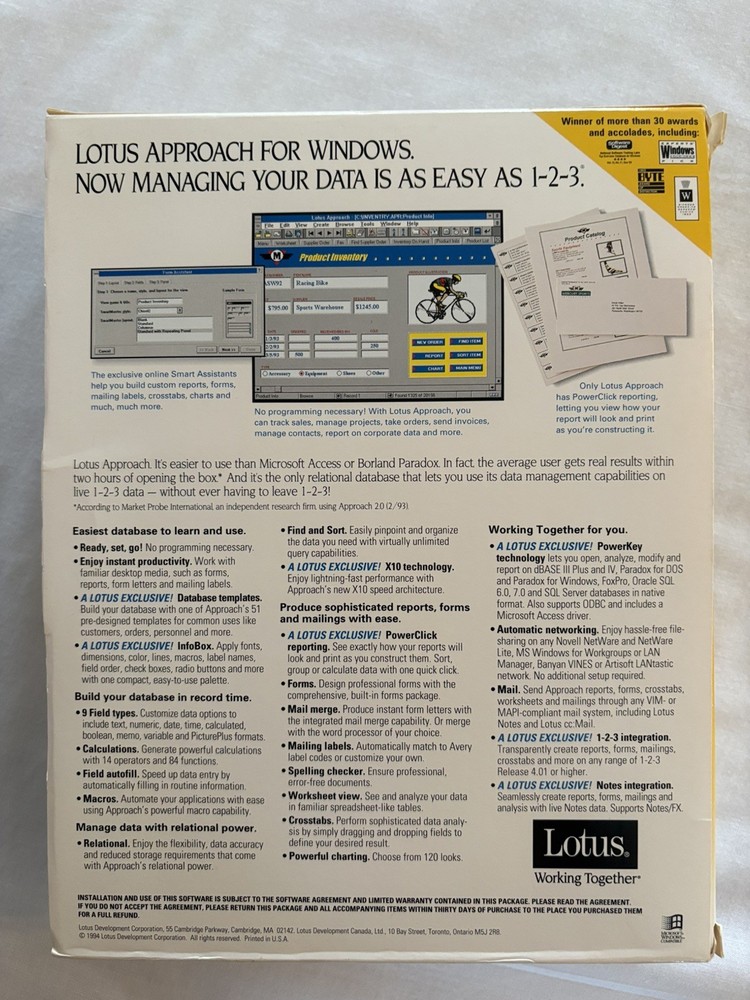 Lotus Approach 3.0 Database For Windows Software Disks 3.5” and User's Guide