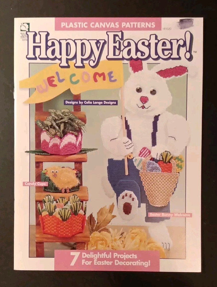 Happy Easter Plastic Canvas Pattern Leaflet Carrots Basket Bunny 1995 Garland