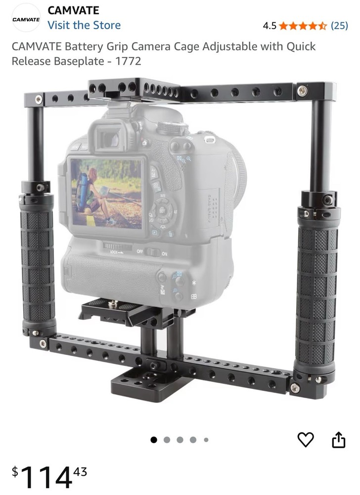 CAMVATE Battery Grip Camera Cage Adjustable with Quick Release Baseplate - 1772
