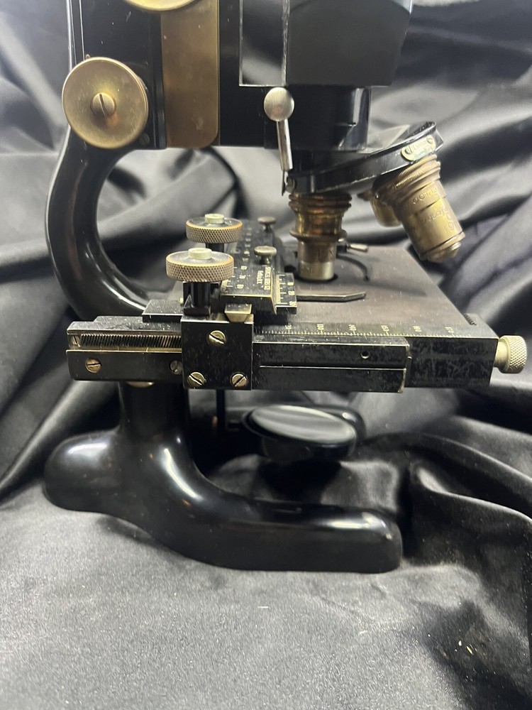 ANTIQUE BRASS BAUSCH & LOMB BINOCULAR MICROSCOPE IN BOX