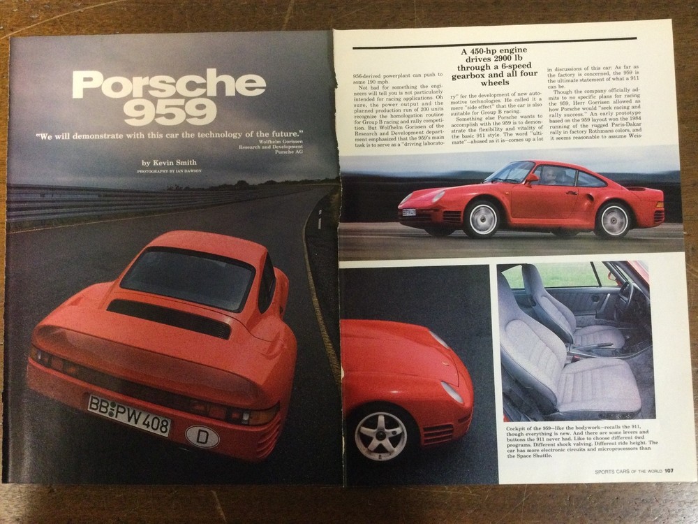 Misc 6719 Article 1986 Porsche 959 9 page SUPER Article