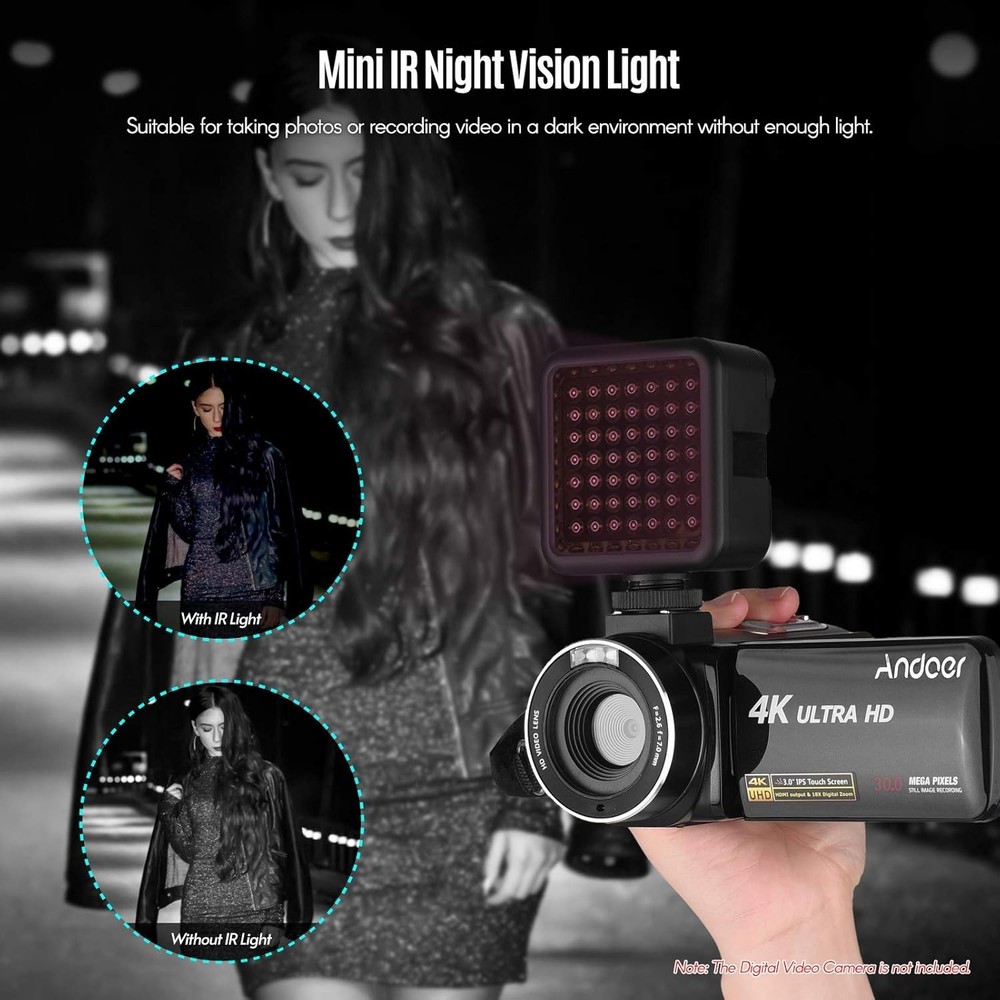 Compact USB Rechargeable IR Night Vision Light - 20m Range for Video Cameras
