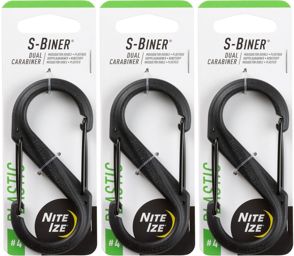 Nite Ize S-Biner Plastic Dual Carabiner #4 - Black (3-Pack)