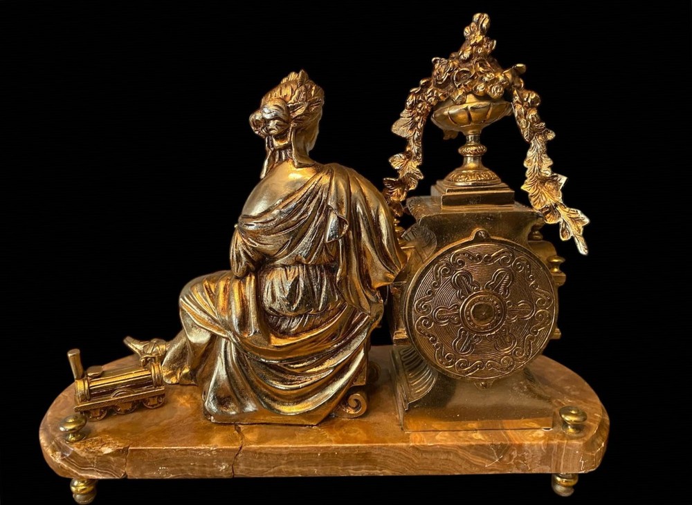 Empire Triptych Gilded Bronze Marble Base Clock and Candlesticks