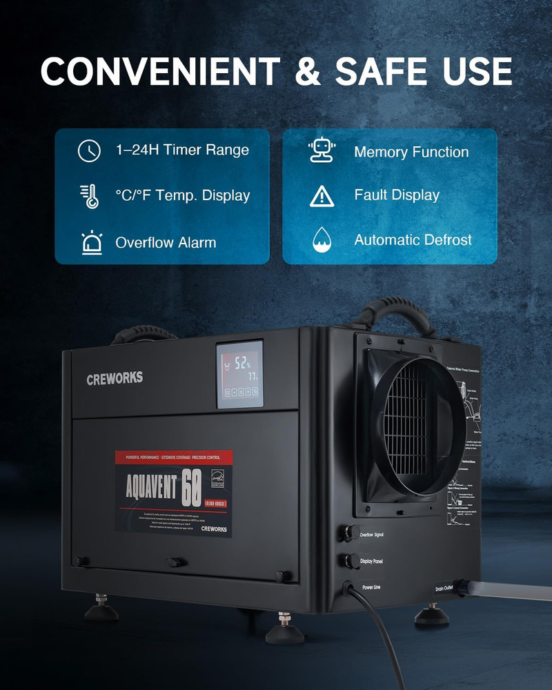 CREWORKS 130PPD Crawl Space Dehumidifier Basement Commercial Unit