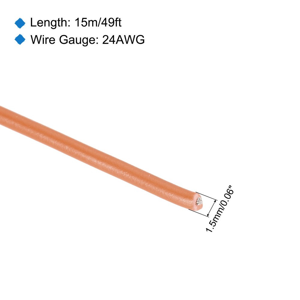 24AWG Stranded Wire PVC Hookup 15M/49ft Orange, Electrical Wire UL1007 Spool