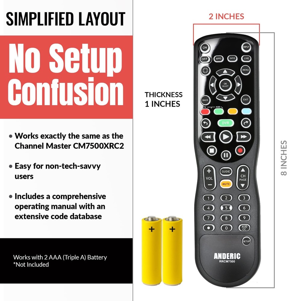 ANDERIC RRCM7500 for Channel Master DVR Remote Control Universal (v4)
