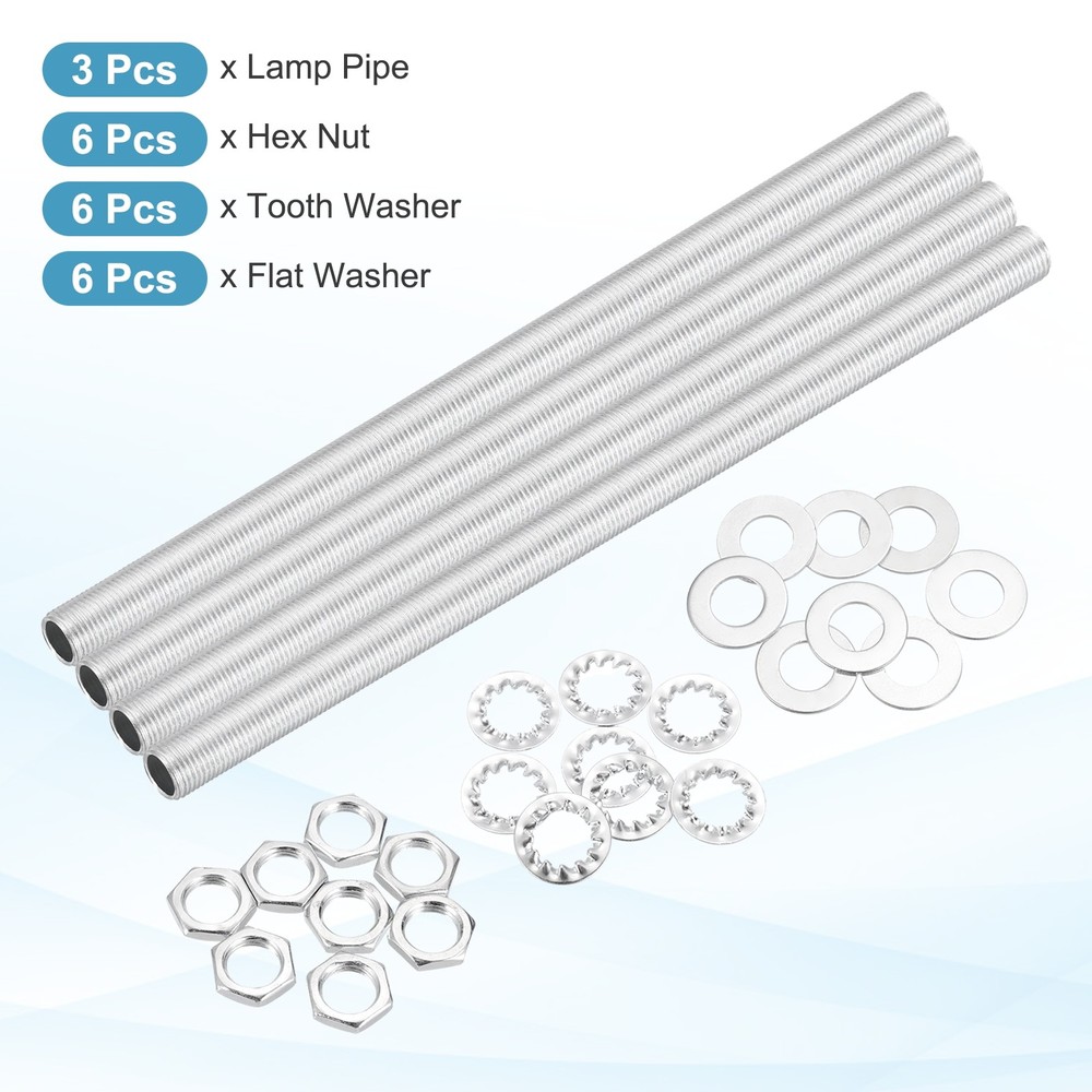 21Pcs 10" M10 Lamp Pipe Kit with Lock Nuts Washers for Assembly, Silver