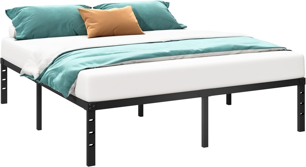 Easy Assembly Metal Bed Frame, Strong Support Slats, Queen