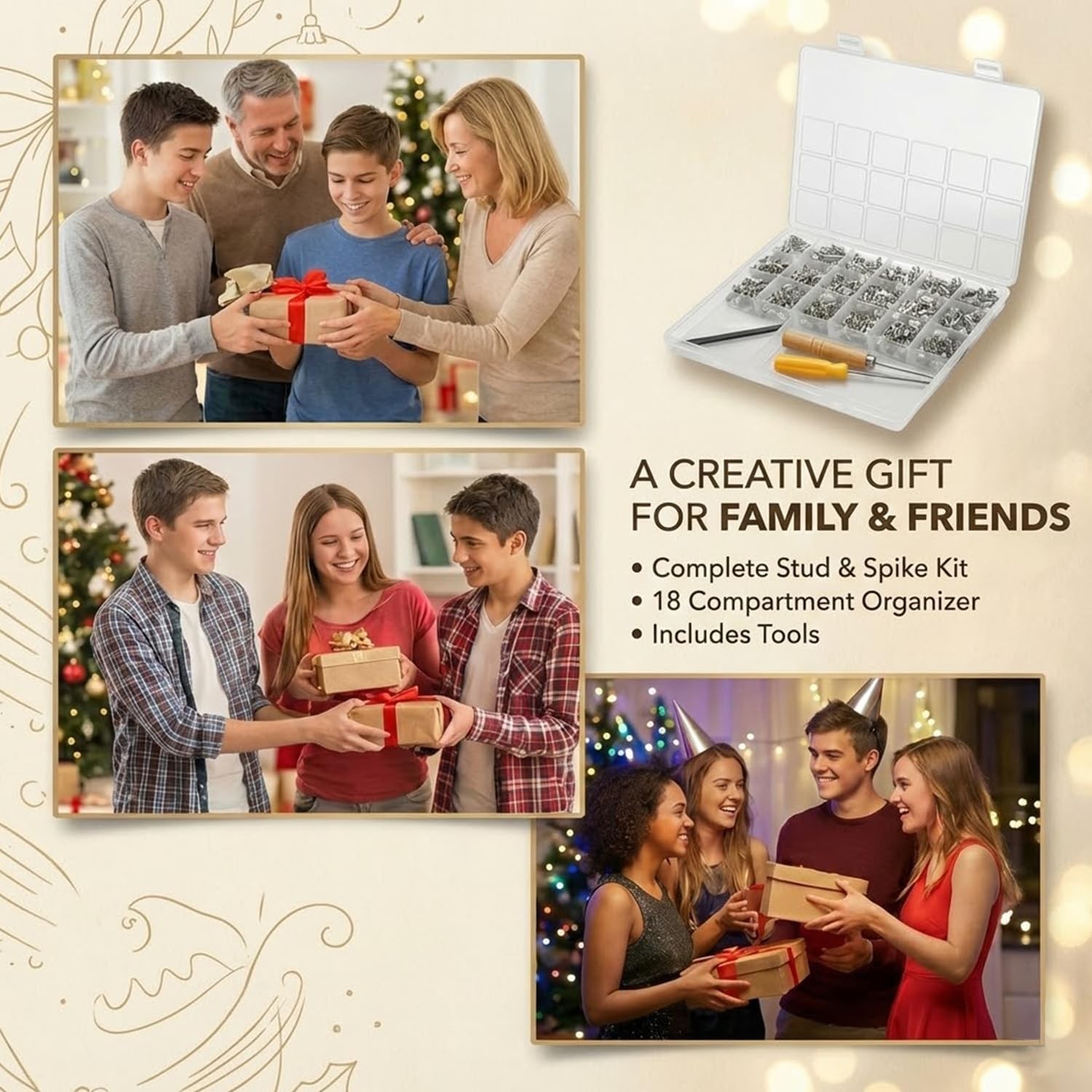 455PCS Punk Spikes and Studs Kit for Clothing, 12 Sizes Premium Metal Cone Spike