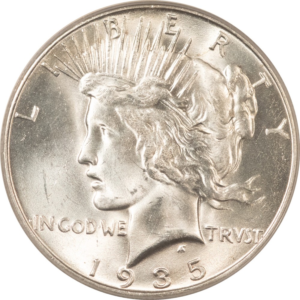1935-S $1 PEACE DOLLAR - PCGS MS-64, BLAST WHITE!