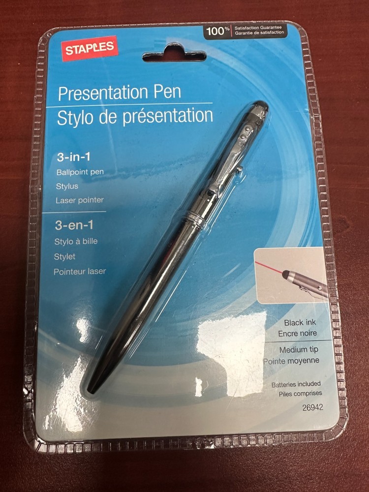 Presentation Pen By Staples 3 In 1 New Ballpoint, Stylus, And Laser Pointer