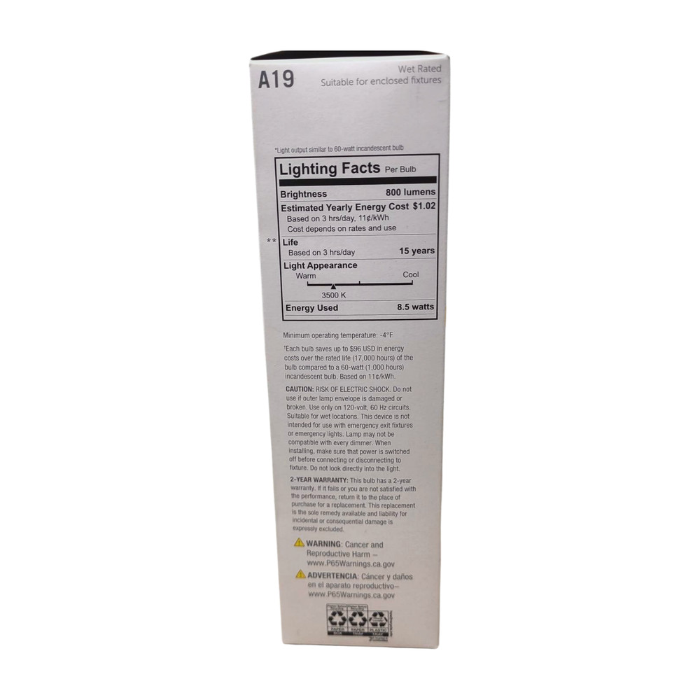 Utilitech 60 -Watt EQ A19 Bright white Medium screw base E26 Dimmable LED 8.5W