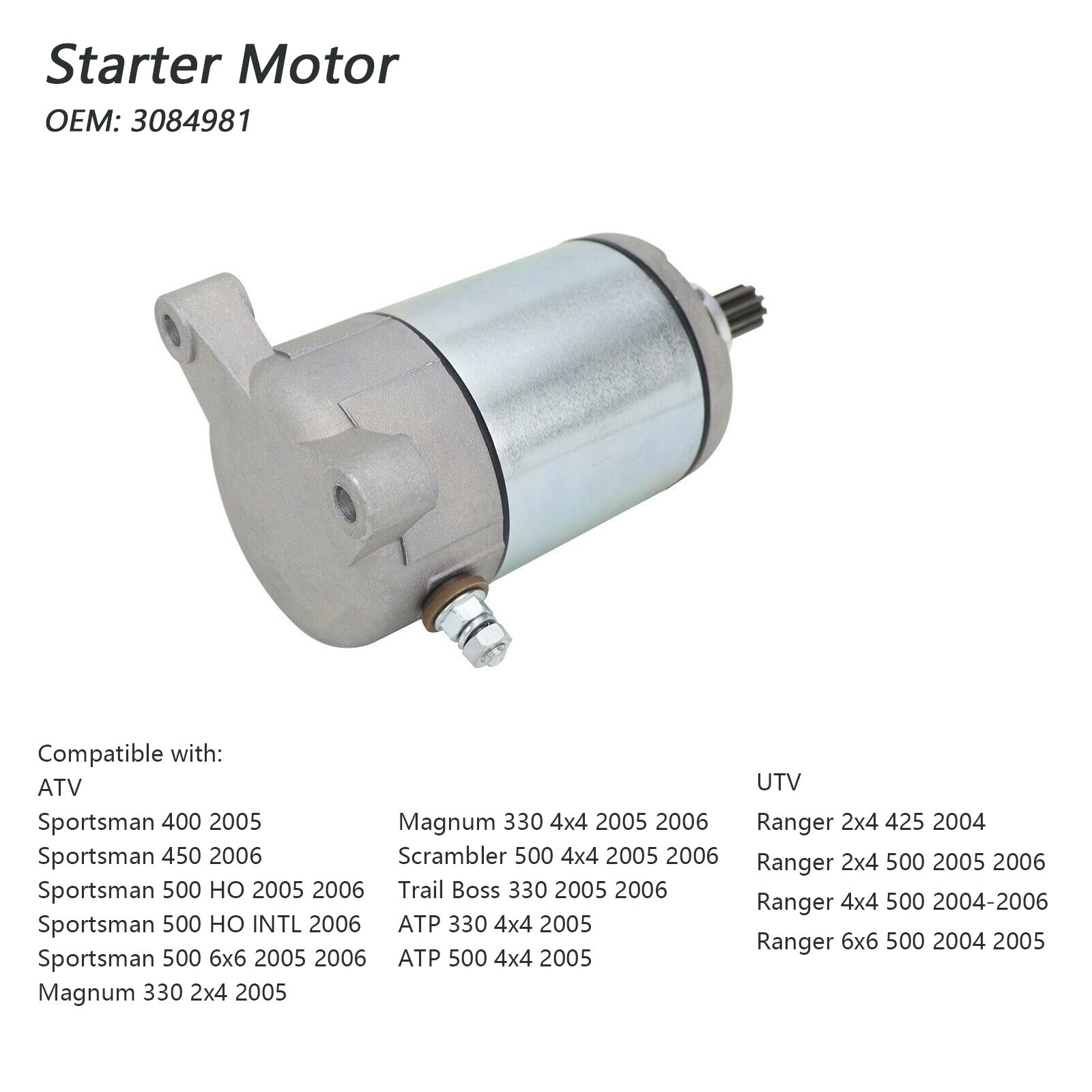 Starter for Polaris Ranger 500 2x4 4x4 6x6 2004 2005 2006 UTV & Bendix & Relay