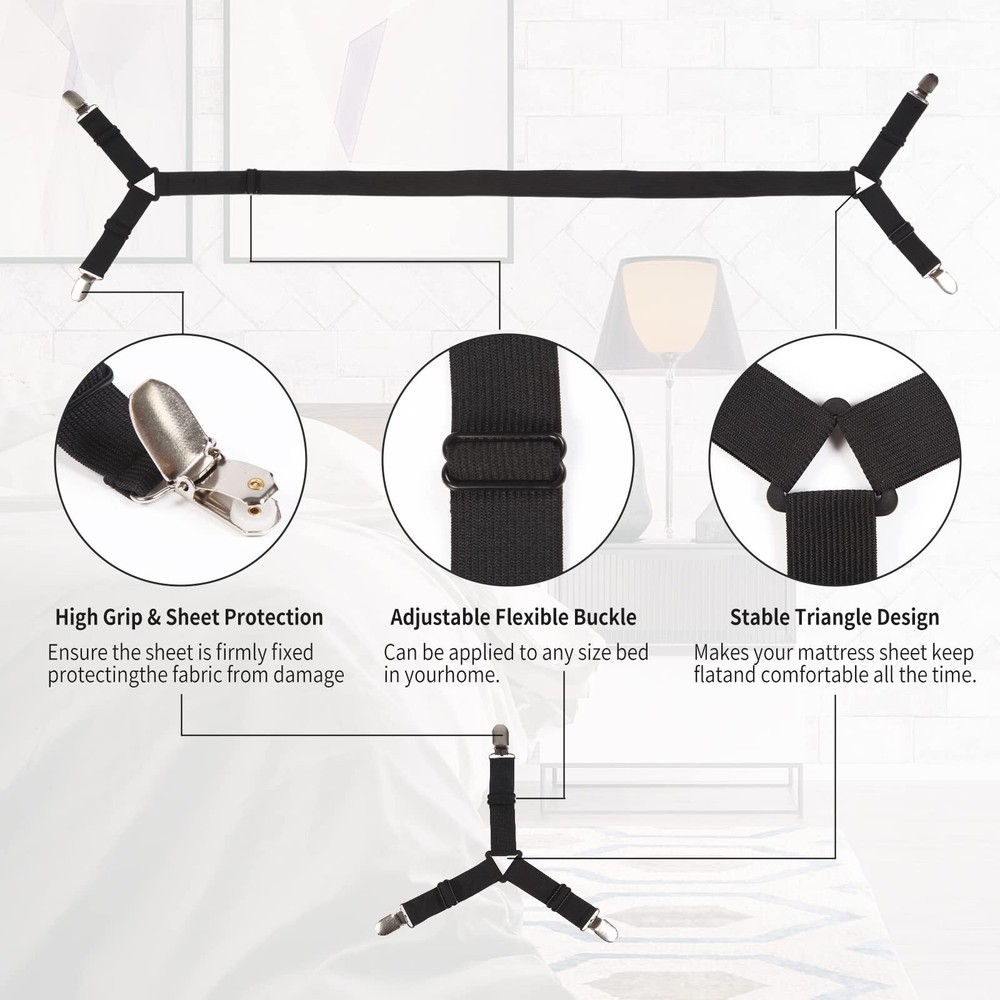 Elastic Bed Sheet Straps - Adjustable Triangular Clips for Secure Fit 5 PCS