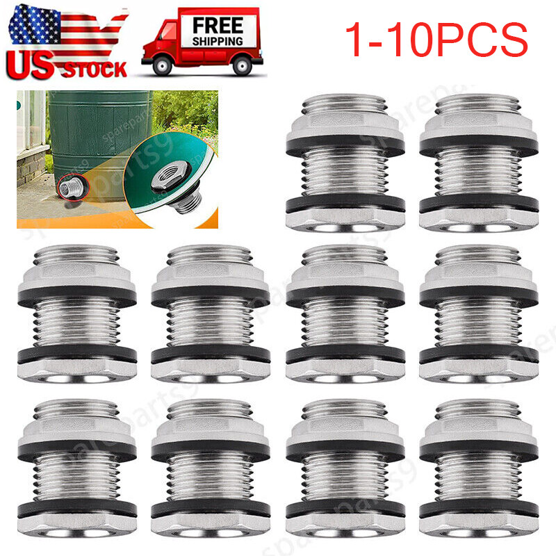 1-10pcs Stainless Steel Bulkhead Tank Fitting 3/4" GHT Male to 1/2" NPT Female