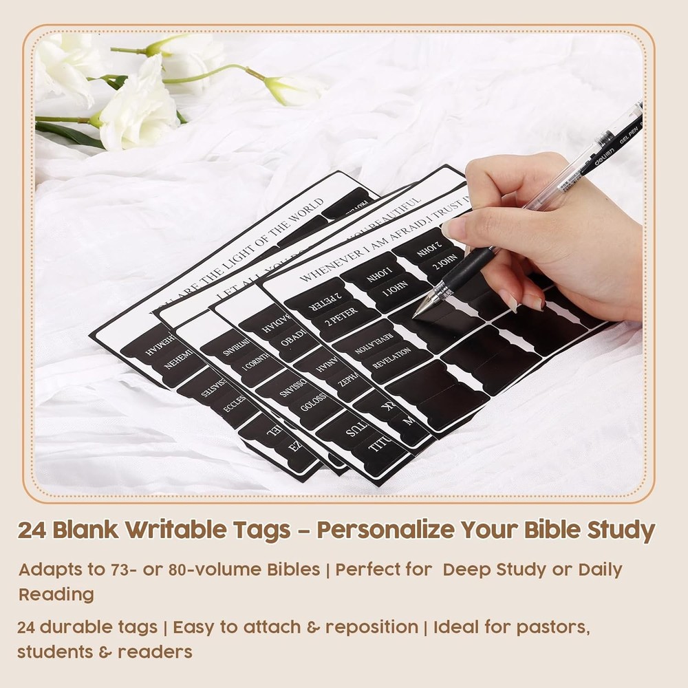 Black Bible Tabs for Men - Paper Index Tabs for Scripture Study & Chapter Marker