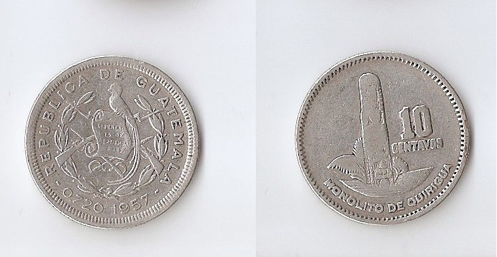 Guatemala 10 centavos 1957 Larger monolith
