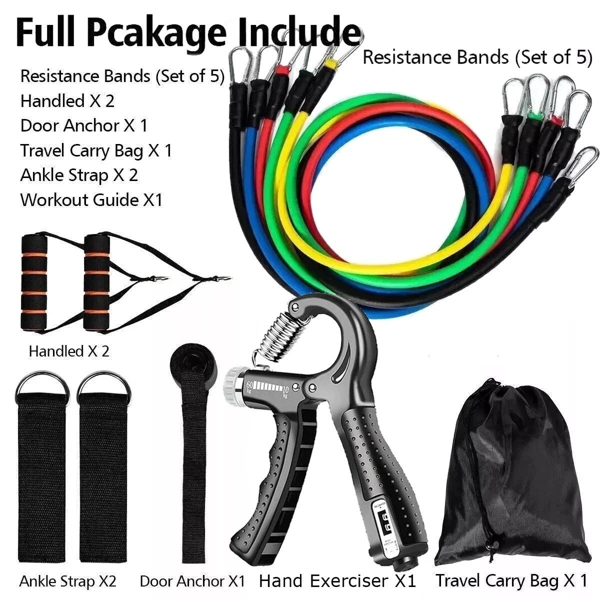 12 PCS Resistance Band Set Yoga Pilates Abs Exercise Fitness Tube Workout Bands