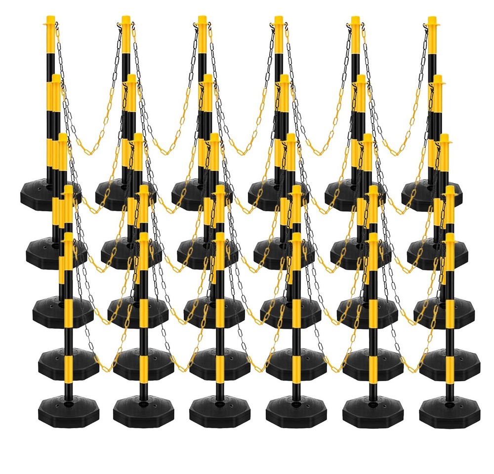 30Pack 34"Adjustable Delineator Post Cones Fillable Base6.6FT Chain Yellow&Black