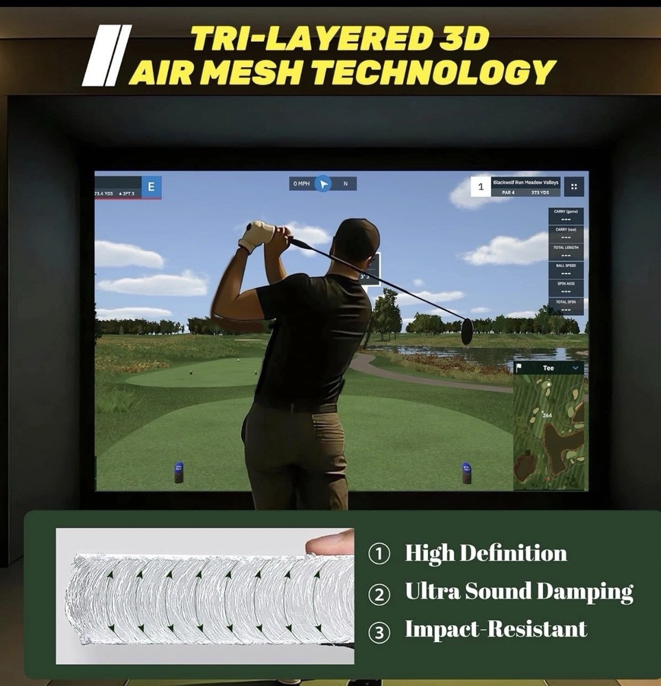 Fireproof Golf Simulator Impact Screen, 3D Air Mesh Impact Screen for Golf Train