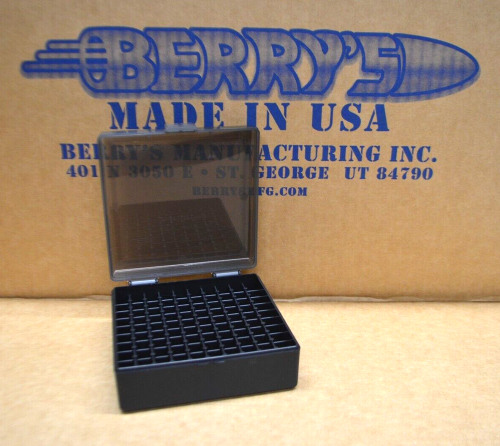 10 x 38 / 357 BERRY AMMO BOXES 100 ROUND STORAGE & RELOADING SMOKE /BLACK