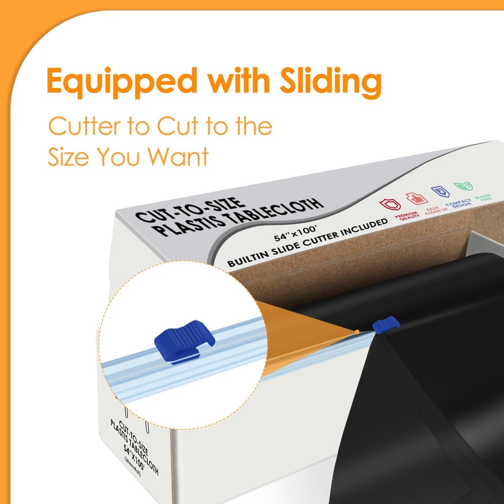 Black Disposable Plastic Table Cloth Roll 54" X 100', Plastic Table Cover wit...