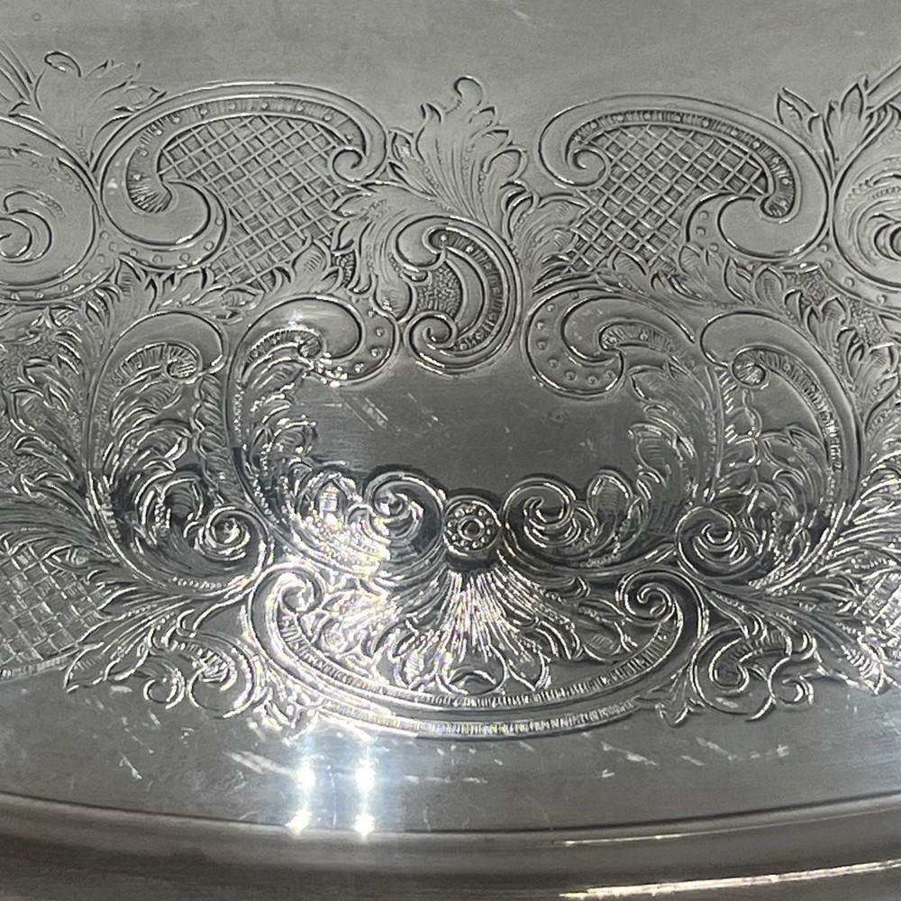 VTG Silverplate Large Footed Floral Butler Heavy Silver Serving Tray 30" X 20”