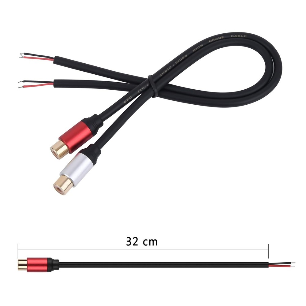 (2 Pack) 1ftSpeaker Wire RCA Female Plug Jack Connector Adapter to Bare Wire...