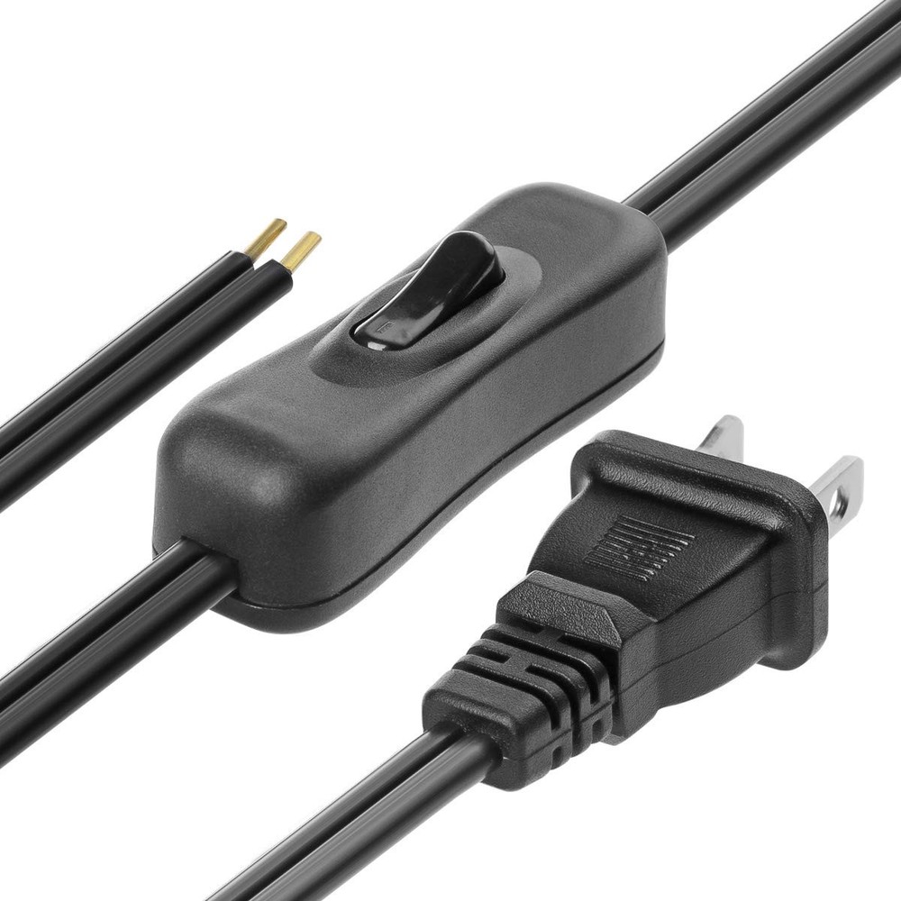 Lamp Cord has Button Switch UL304 2A/120V,Plug,Stripped Ends 6 FT, Black